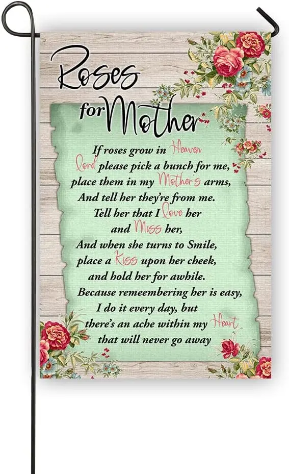 Roses For Mother Memorial Flag for Graves - In Loving Memory House Yard Lawn Decorative Banner for Outside 12x18 Double Side uui