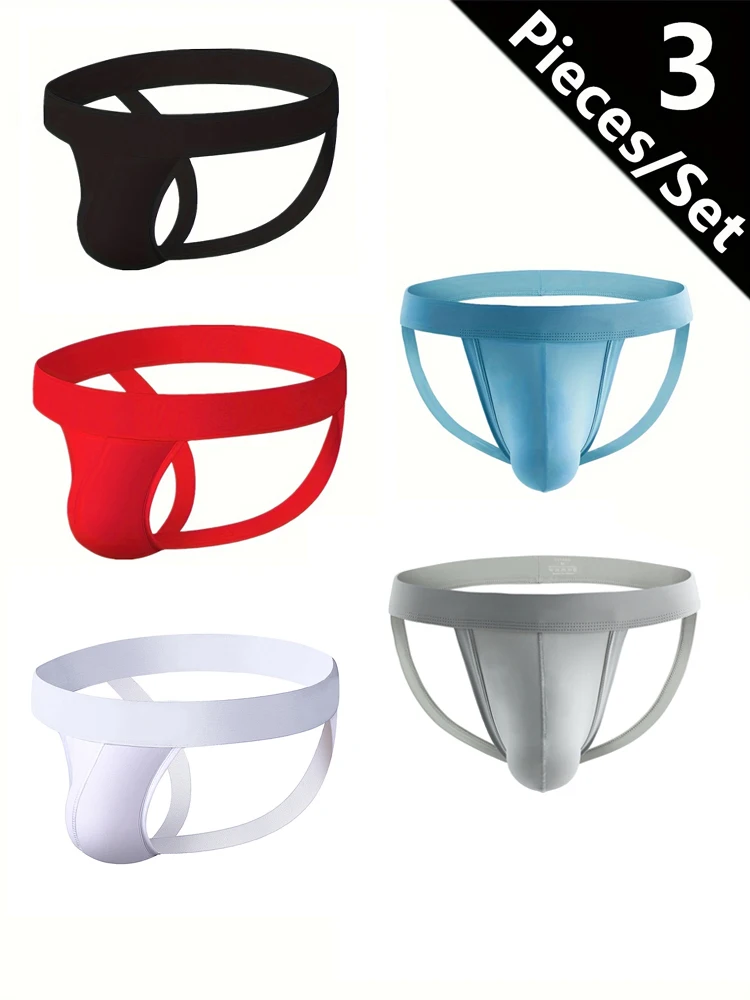 

3-Pack Men's Cotton Low Rise Jockstraps with Dual Rear Cutouts Male G String Underwear