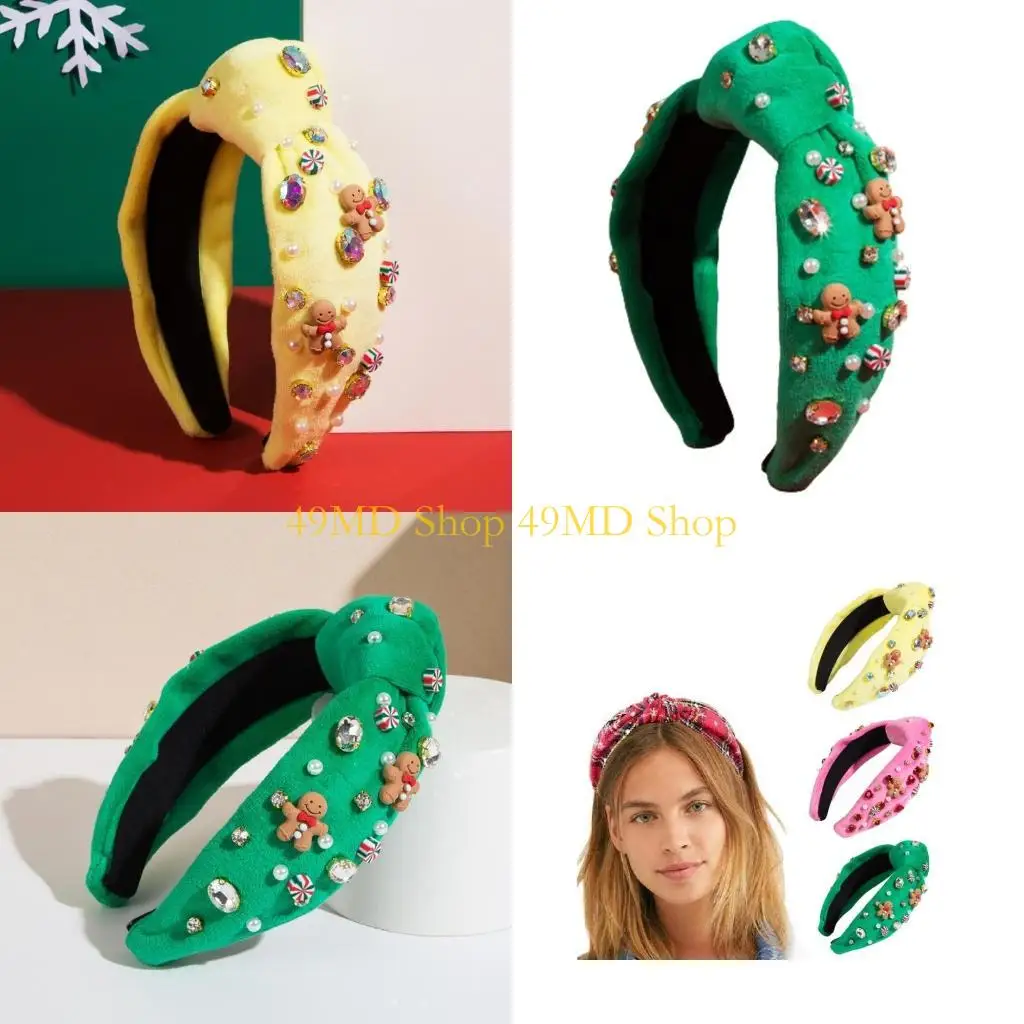 

49MD Glitter Christmas Headband for Girls Fashion Knot Wide Brim Headband Anti-Slip