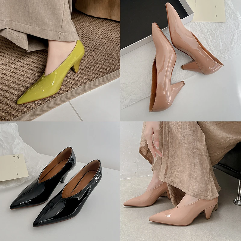 2026 new spring autumn women pumps natural leather 22-25cm cowhide+pigskin pointed toe spike heel high heel women shoes fashion