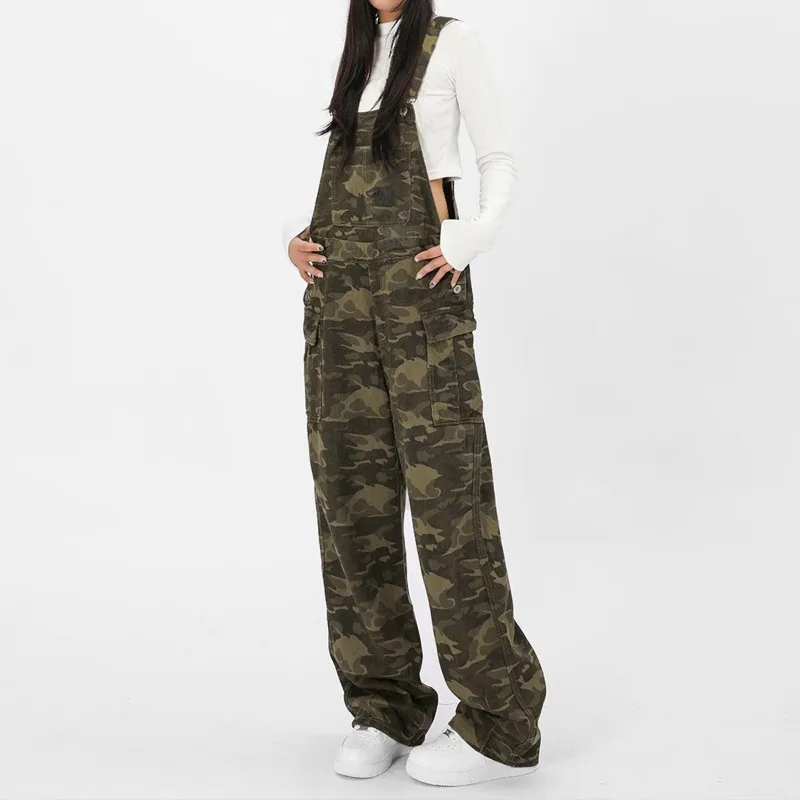OR FL American Retro Workwear 100 Cotton Women Camouflage Overalls Autumn Baggy Trendy Brand Wide Leg Slacks Overalls Women Y2k