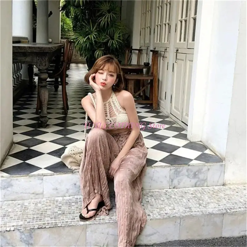 

N5KF Женщины Hollowout Crochet вязание Camisole Halterneck Bra Bra Beach Holiday Bralette Top с красочными кисточками из