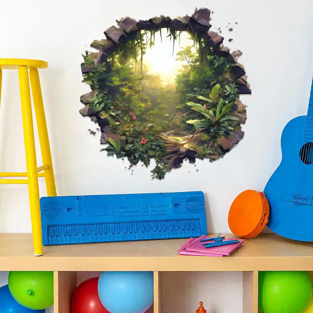 Immersive Forest Path Decor 3d Hole Forest Wall Sticker Removable Green Plant Decals Self-adhesive for Kids for Bathroom