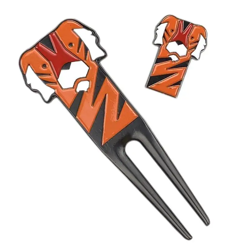 Metal Golf Divot Tool Cartoon Small Tiger Ball Golf Fork Scratch-Resistant Golf Ball Mark Set Creative Golf Green Fork