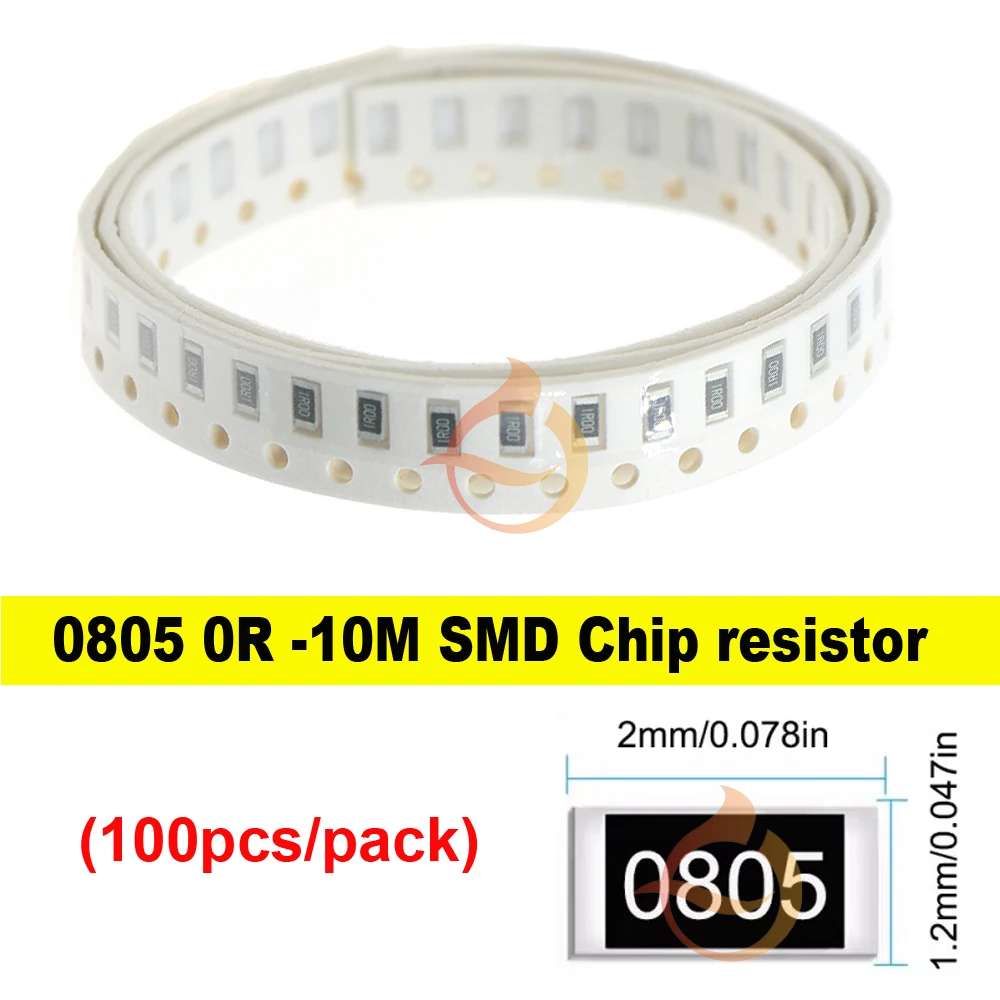 100 قطعة 1% 0R-10M 0805 SMD رقاقة المقاوم المقاومات الثابتة