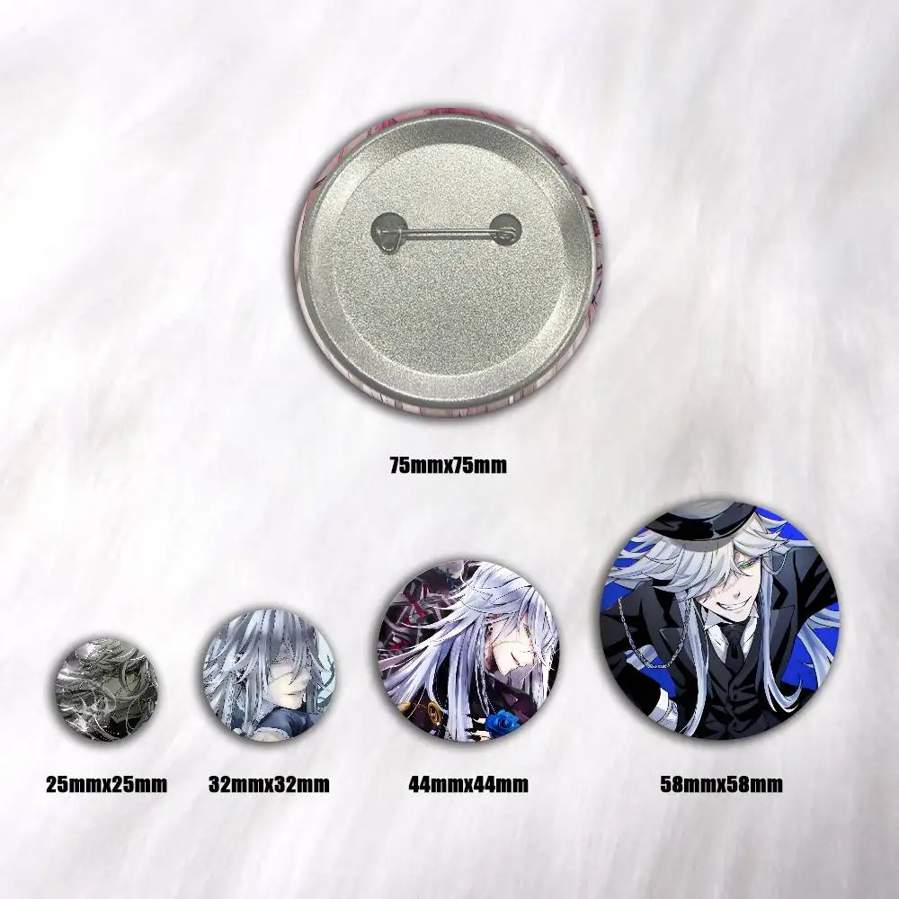 Anime B-Black B-Butler Undertaker Badges 44 58 75 mm Round Cosplay Pin Bag Decor Fans Collect Friends Gifts Brooch