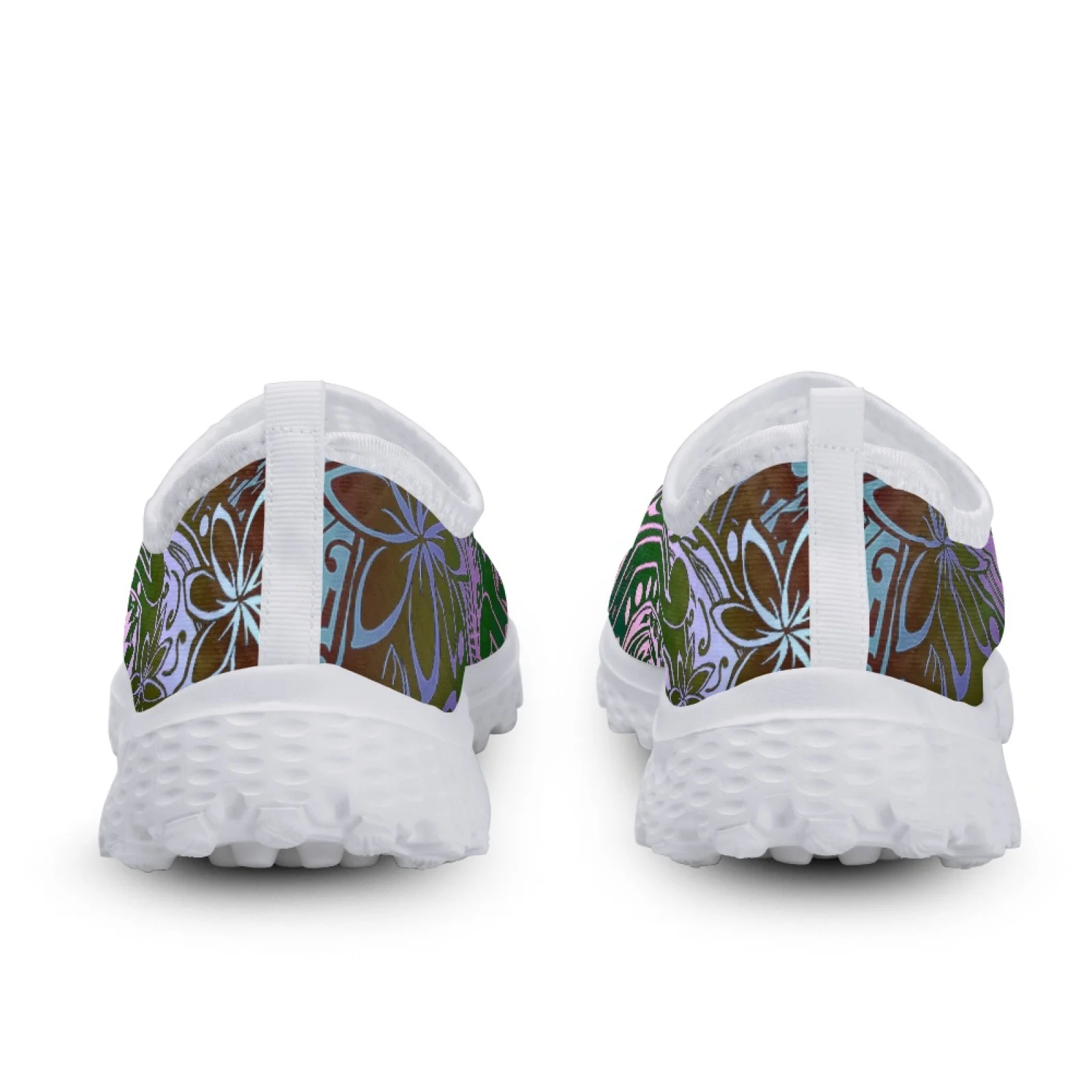 INSTANTARTS Tribal Polynesian Plumeria Flower Prints Flat Shoes for Women Light Slip-on Casual Loafers Summer Cool Mesh Sneakers