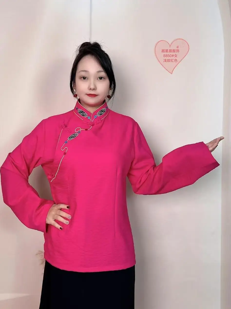 

Tibetan Costumes Top Embroidery Tibet Beads Shirt Women's New Chinese Ethnic Cotton Linen Clothing Guozhuang Dance Clothes