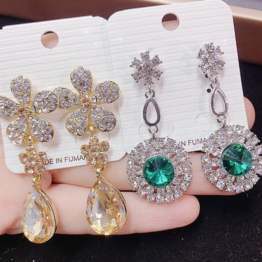 10 Pairs/Pack Luxury Gemstone Rhinestone Inlay Copper Alloy Ladies\' Earrings Elegant Vintage Mixed style Earrings Jewelry Gifts