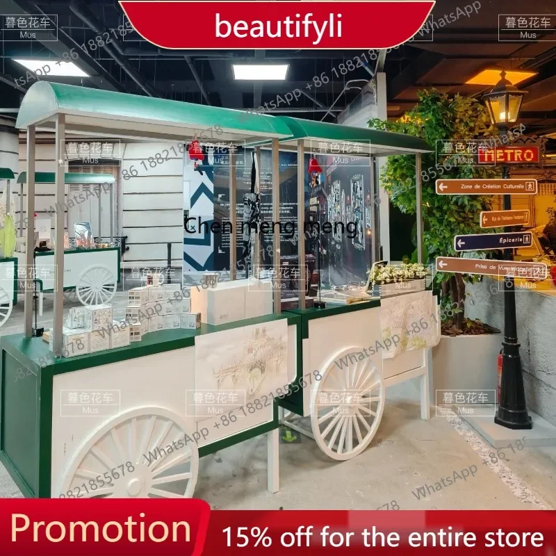 

Q181 Wrought iron float mobile booth display commercial square trolley night market outdoor