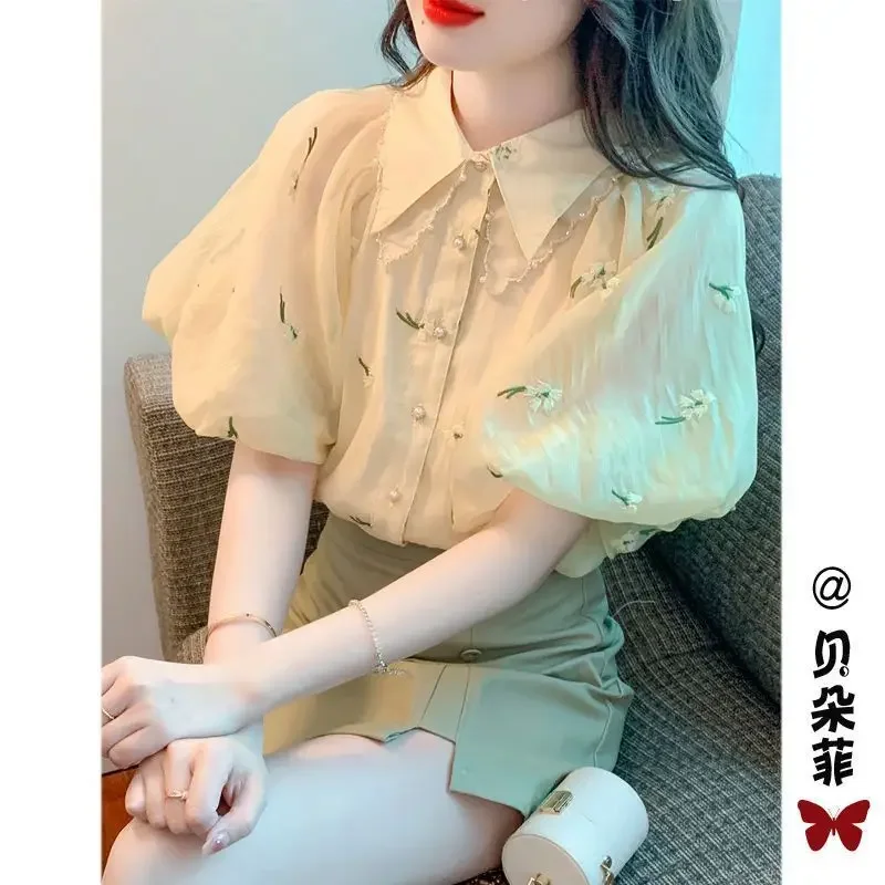 

French Chiffon Shirt Women's Short-sleeved T-shirt XQ416