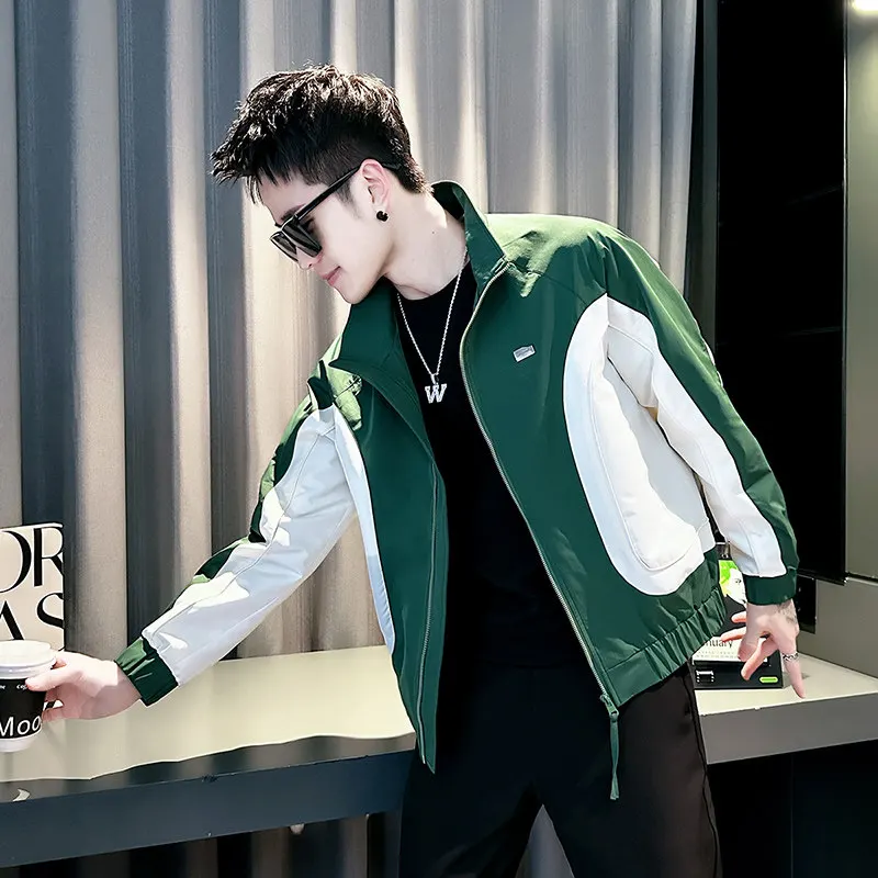 

Small Size Men's Fashion Workwear Jacket Short Casual Patchwork Top XS Spring Autumn Jacket Polyester Fiber Long Sleeve Zipper