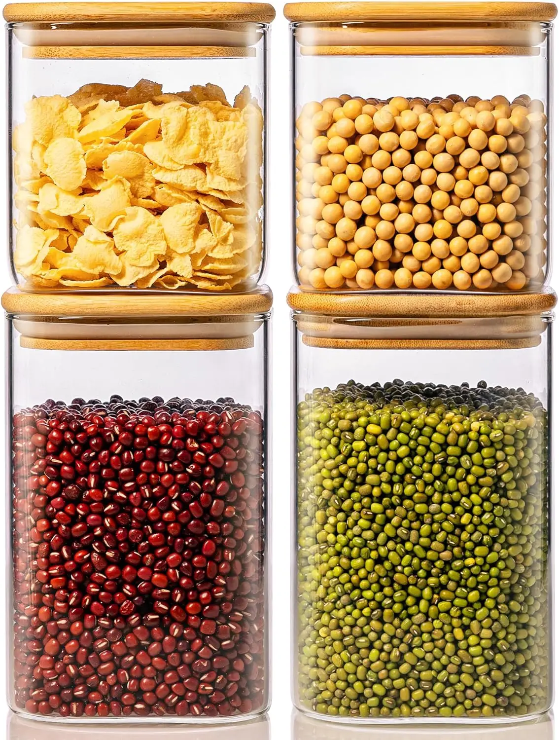 

Набор из 4 квадратных стеклянных банок (42 и 27 унций) с бамбуковыми крышками, герметичные контейнеры для хранения продуктов на кухне