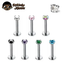 1Pcs G23 Titanium Piercing CZ Gem Internally Threaded Labret Monroe Lip Ring Tragus Nail Helix Earring Stud 16G 18G Body Jewelry