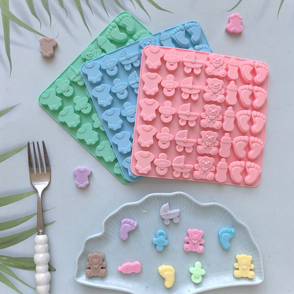 1 molde de silicona para hornear galletas de oso con biberón de 35 cavidades, adecuado para chocolate, dulces, pudín, galletas, bandeja de hielo DIY