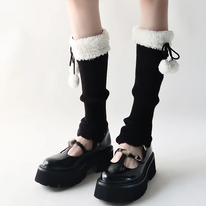 Loli Sweet Student Hair Ball Knee Calf Socks Autumn and Winter Personality Over The Knee Thigh Warm High Tube Leg Warmers