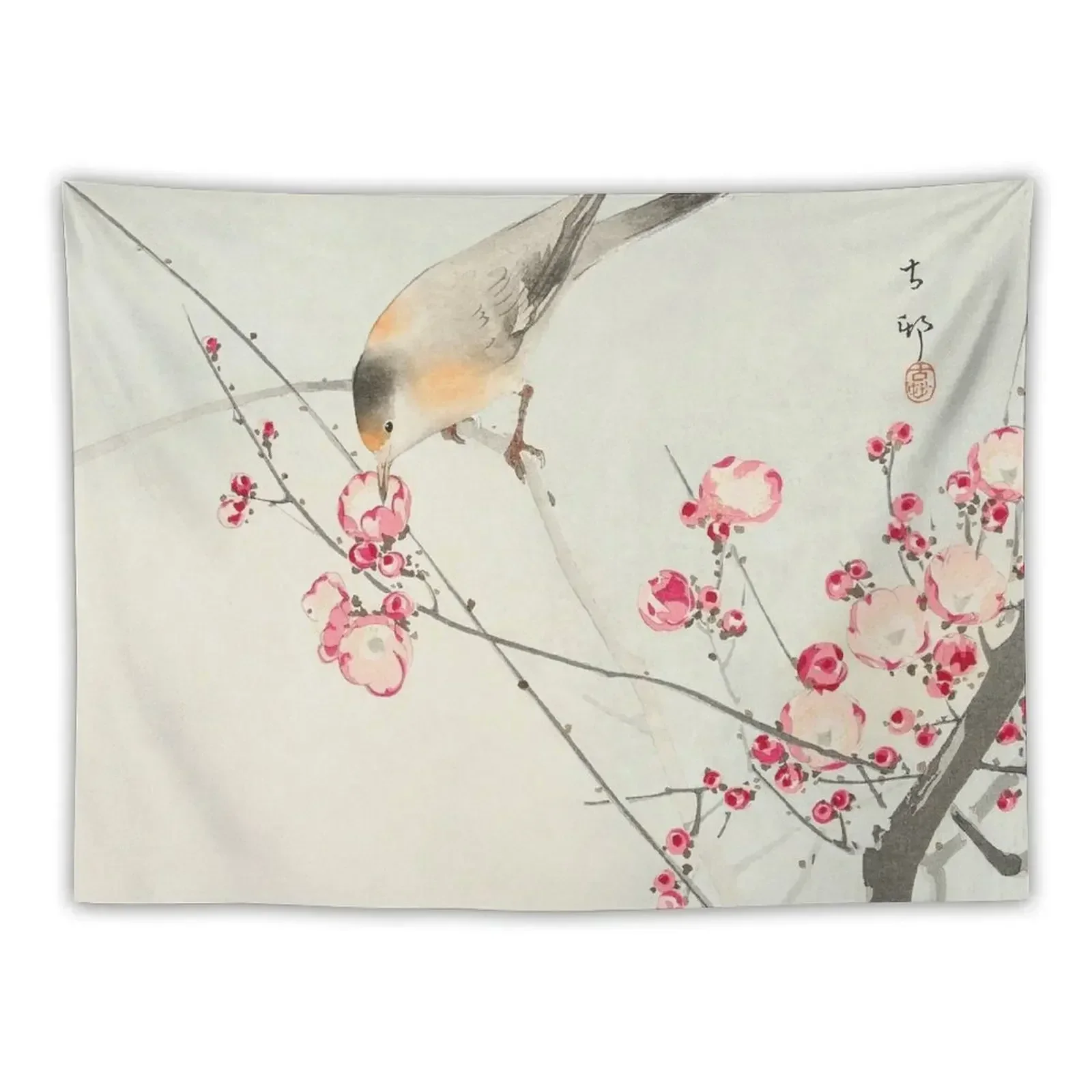 Songbird On Blossom Branch, Ohara Koson Tapestry On The Wall Things To Decorate The Room Decoration Aesthetic Tapestry