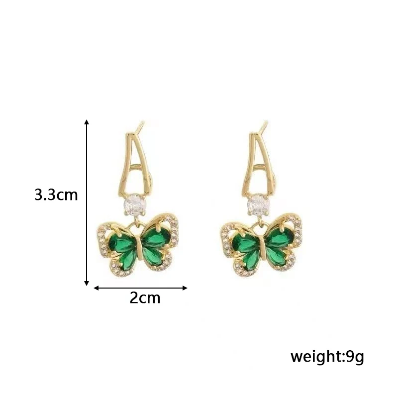 Trendy New Green Crystal Hanging Earrings Rhinestone Butteryfly Pendants Women\'s Drop Earrings Korean Fashion Wedding Jewelry