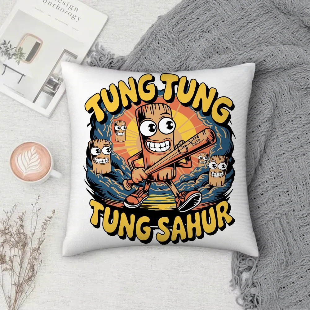 

Мультяшный чехол для подушки с принтом Tung Tung tung Sahur, квадратный, для дивана, с рисунком, удобный, подходит для комнаты
