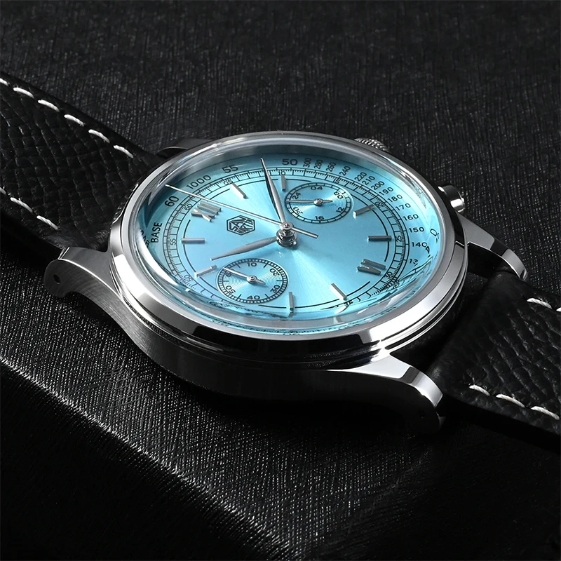 San Martin Men Chronograph Watch Luxury 38mm Quartz Couple Wristwatch 50M Waterproof Sapphire Leather Strap Roman Numeral Dial