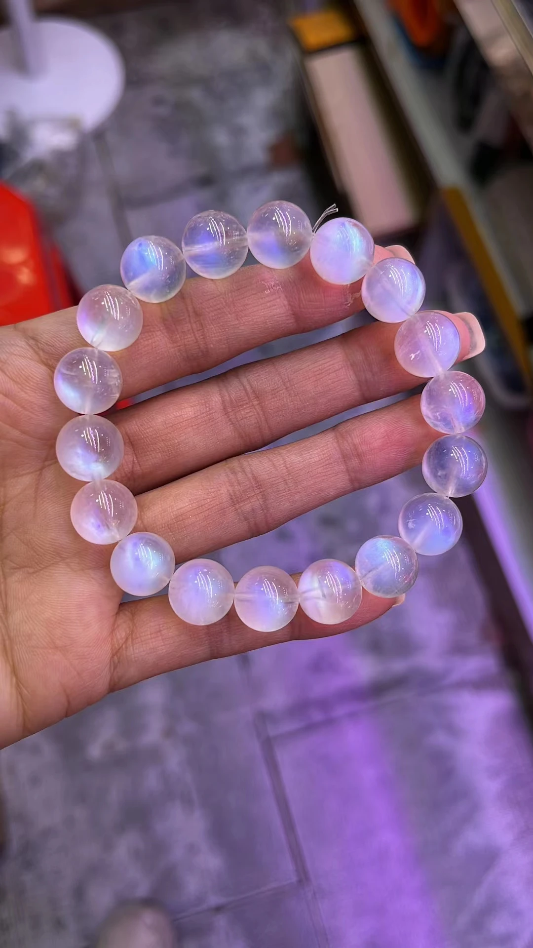 Natural Moonstone Blue Clear Beads Bracelet Women Men Stretch 11.8mm Moonstone Clear Round Beads Bracelet AAAAAAA