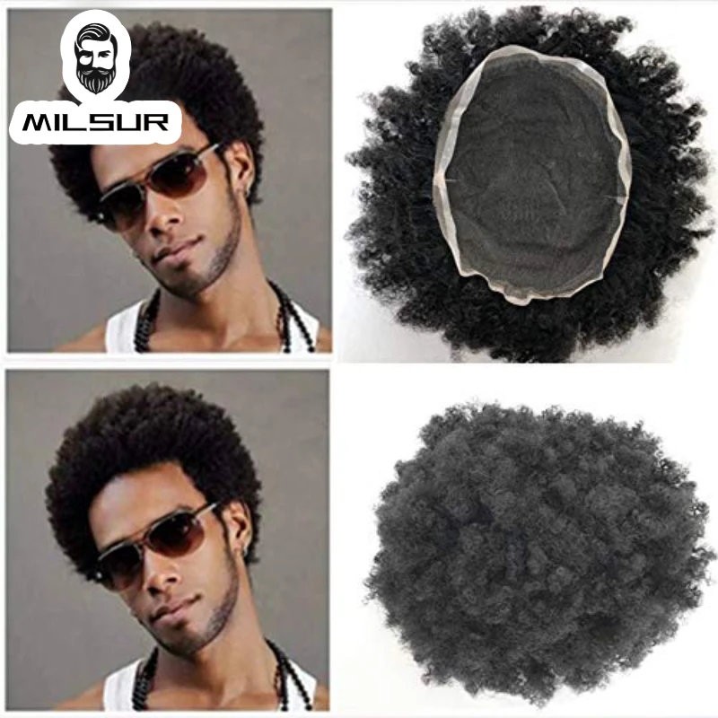 

Men's Full Lace Curly Hair Wig Breathable Male Capillary Prothesis Hair 15mm Afro Curly Lace Base Toupee For Men Hair System