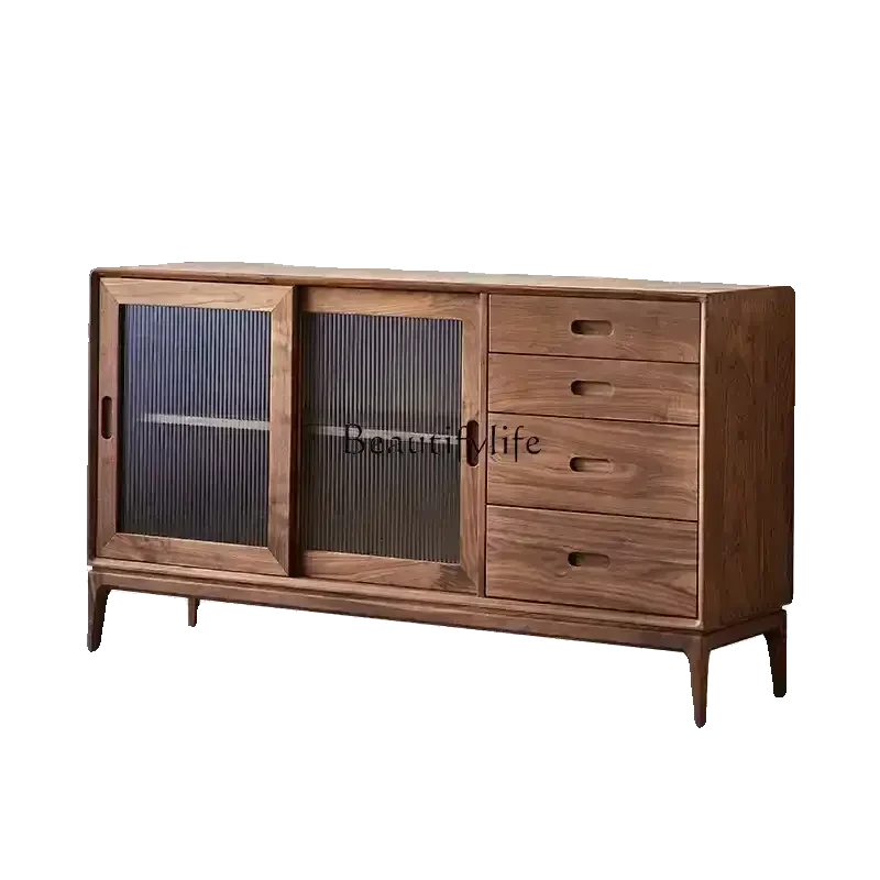 

LSolid wood dining side cabinet Nordic modern North American black walnut living room storage dining room side cabinet