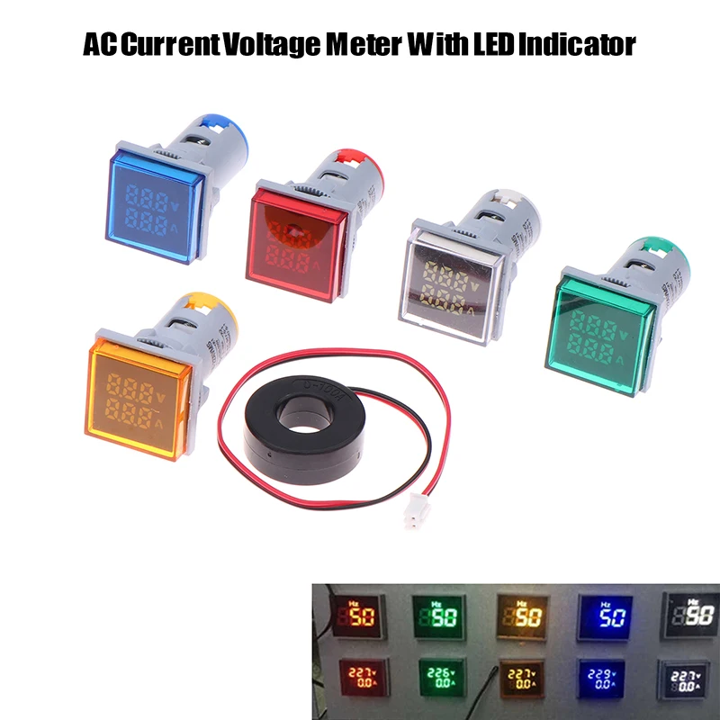 Mini voltmètre de courant numérique carré AC avec indicateur LED, ampèremètre, testeur de tension, 22mm