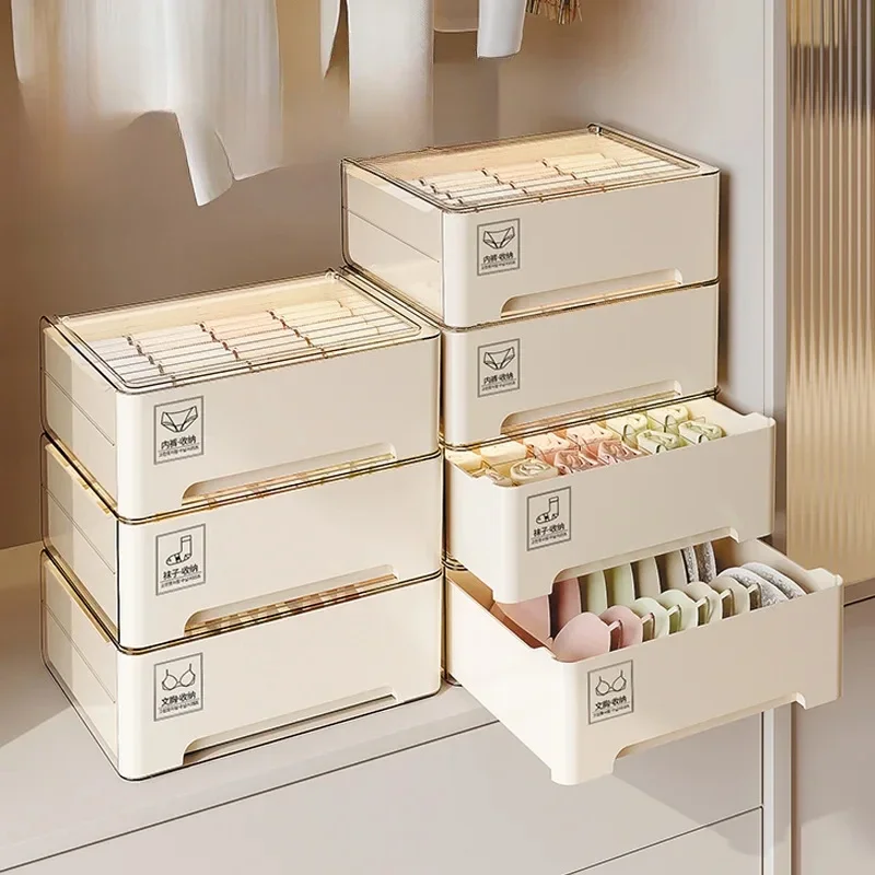 Drawer Style Underwear Organizer Box Stackable PET Wardrobe Storage for Bras and Socks Home Closet Divider