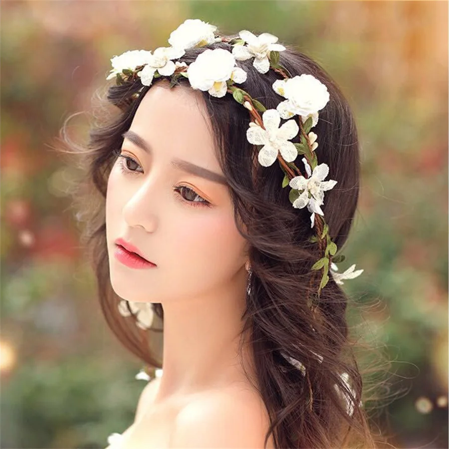 New Rose rattan garland bridal handmade crystal pearl headband headdress wedding hair accessories headband fashion jewelry Gift