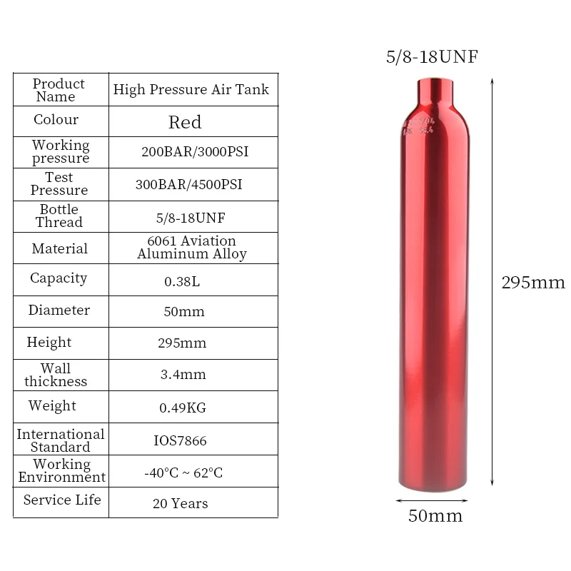 Imagem -02 - Hpa Alumínio Gás Cylinde para Mergulho Aquário Estação do Tanque de ar Garrafa Pneumática Co2 Mergulho Autônomo 0.38l 380cc 200bar 3000psi