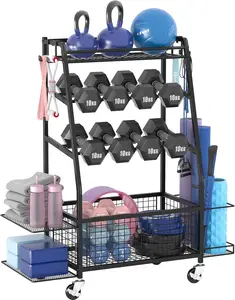 Dumbbell Weight Rack with 4 Wheels and Dual-Side Storage for Home Gym Organization