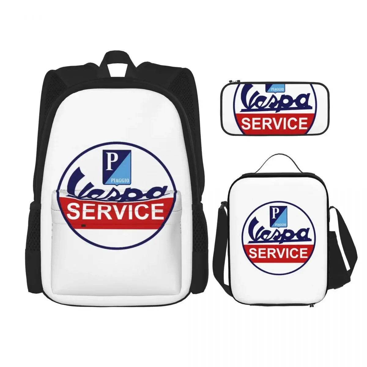 

Vespa Logo Backpacks Boys Girls Bookbag Children School Bags Cartoon Kids Rucksack Lunch Bag Pen Bag Three-Piece Set