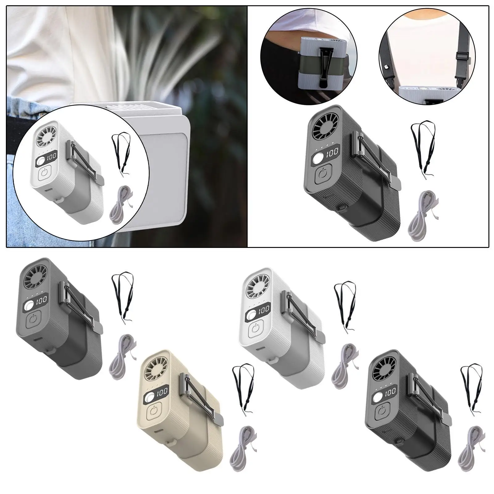 Ventilatore in vita Potente ventilatore personale ricaricabile tramite USB Ventilatore portatile tascabile portatile per zaino in spalla Trekking Escursionismo Arrampicata Campeggio