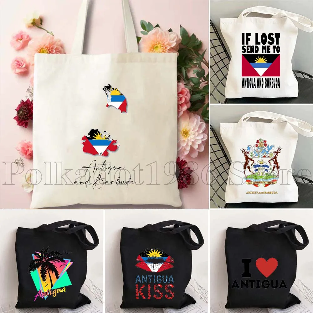 

Antigua Barbuda Map Flag Customized Gifts Canvas Bags Shopper Shoulder Women Handbags Shopping Tote Casual Reusable Grocery Bag