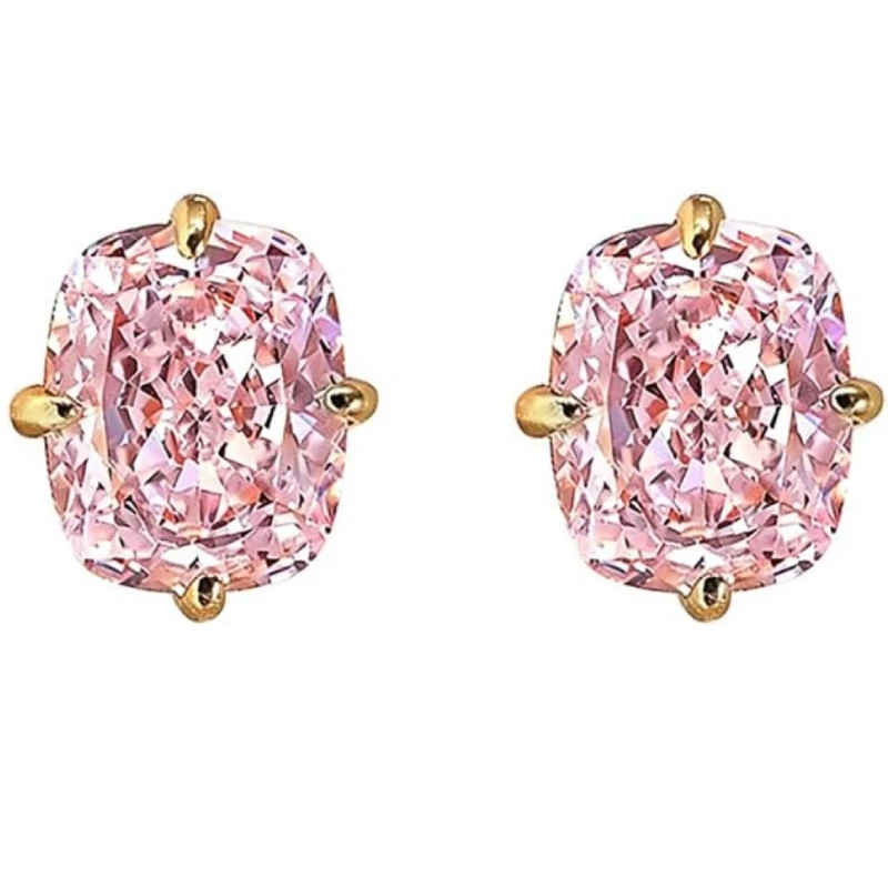 Huitan Damen-Ohrstecker, goldfarben, eingelegt, große weiße CZ, einfacher Stil, Party, Alltag, Accessoires, modisch, vielseitiger Hochzeitsschmuck – Detail 8