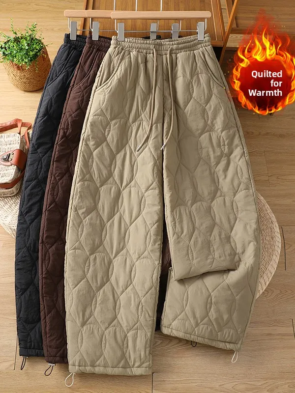 

Новые зимние повседневные хлопковые стеганые брюки с рисунком тыквы, термостойкие широкие брюки для женщин больших размеров, прямые брюки с высокой талией...