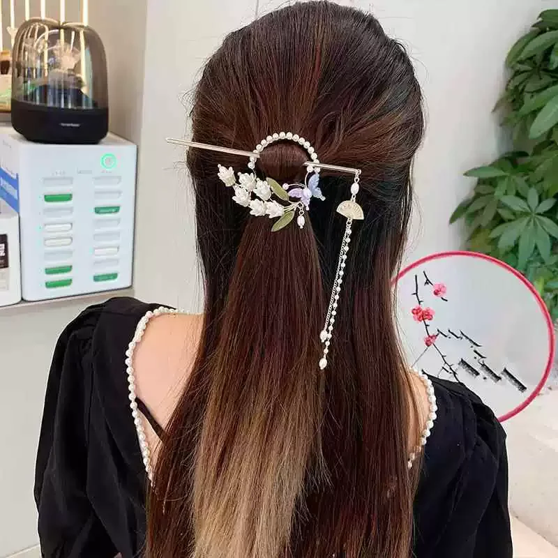 

Women Ladies Tassels Pearls Fiower Alloy Hair Sticks New Chinese Style Headwear Hairpin Elegant Style Female Hair Accessories