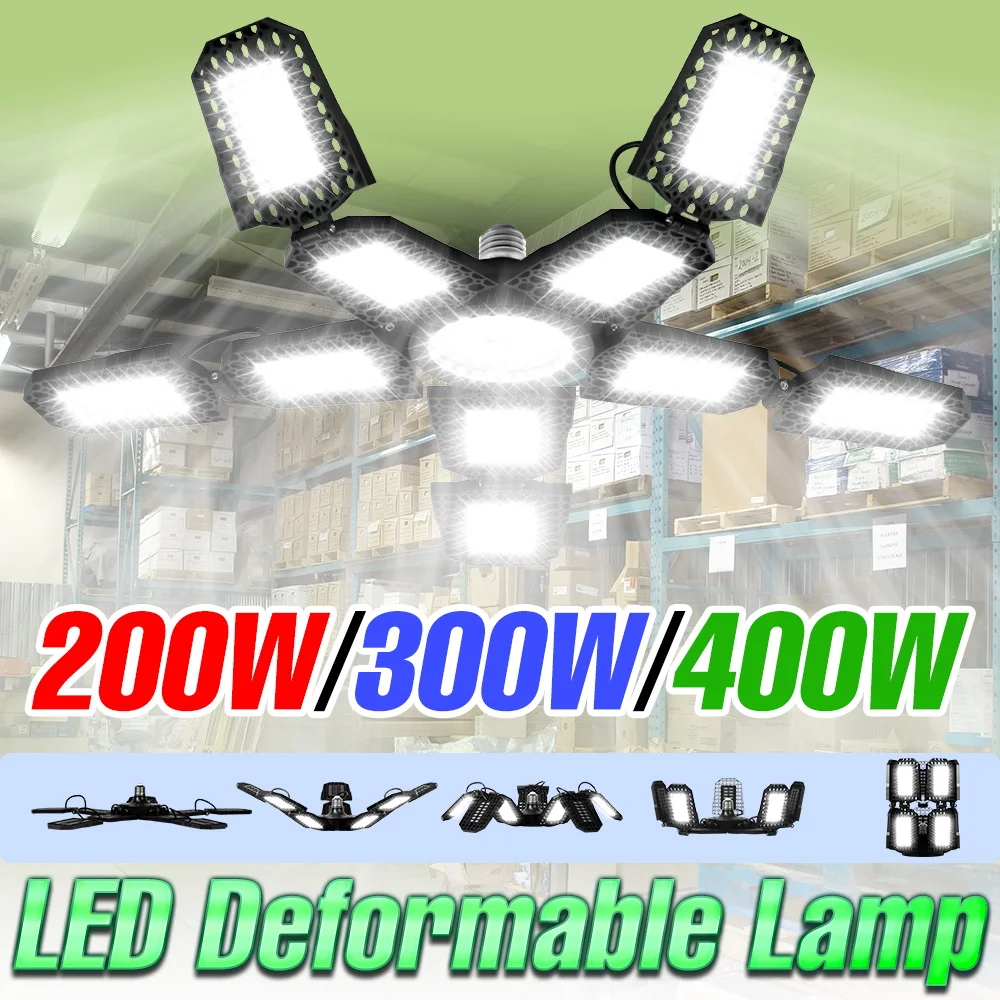 

Светодиодная лампа для гаража 400 Вт, E27/E26, складная, деформируемая, потолочный светильник 220 В, прожектор 110 В, для дома, стадиона, мастерской, подвала