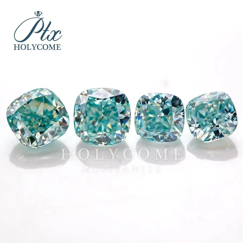 

PTX GRA Moissanite Cushion Cut Aqua Blue VVS Brilliant Cut Moissanite Diamond Test Positive Supplier Factory Wholesale Price Diy