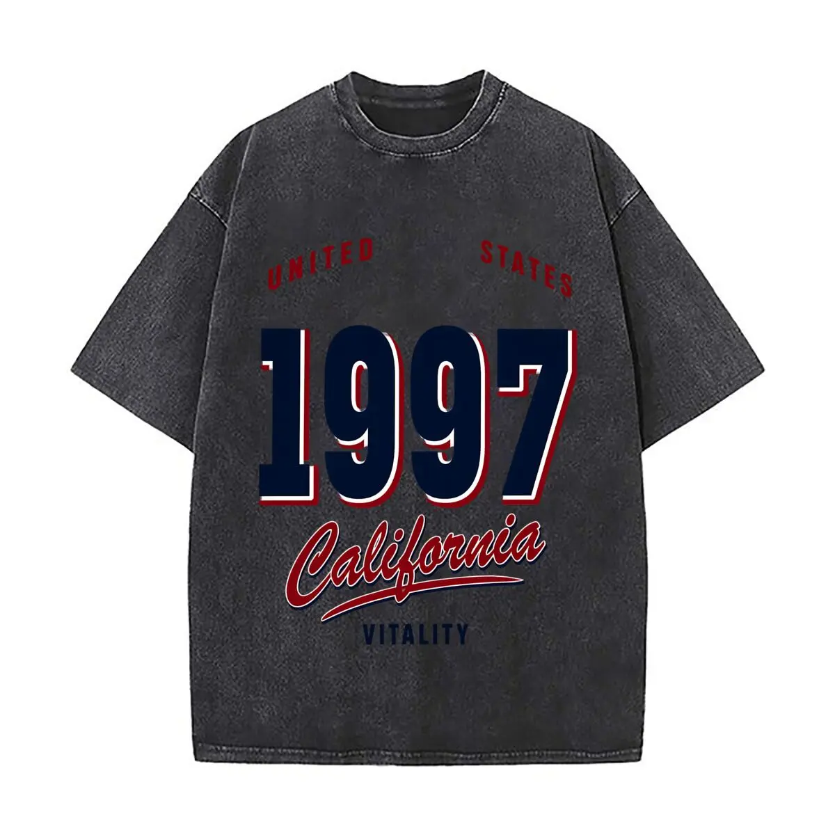 United States 1997 California Vitality Retro Varsity Graphic Washed Vintage Short Sleeve Loose Streetwear Tee