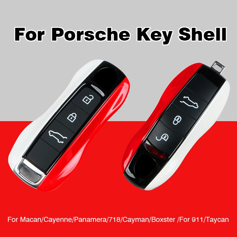 

For Porsche Cayenne Mancan Panamera 911 718 Boxster Cayman Taycan 2010-2024 Car Key Case Cover Color Blocking Key Shell