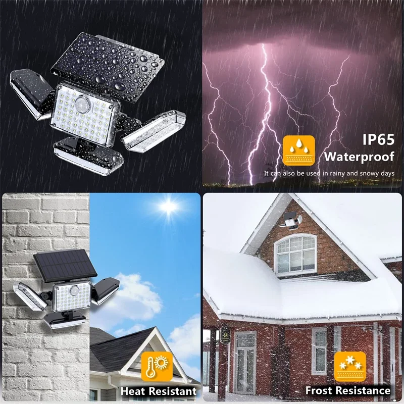 48/112/182 LED Solar Lights Outdoor Security Lamp with Ajustable Motion Sensor Spotlights IP65 Waterproof for Pathway Garden