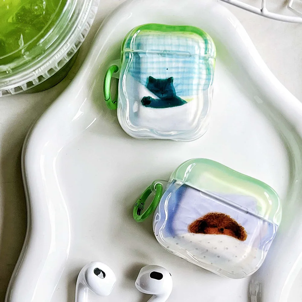 For AirPods Pro 2 Earphone Protective Case Ins Graffiti Puppy Dog Cat Earphone Case for Apple AirPods 1/2/3/4 Cover with Hook