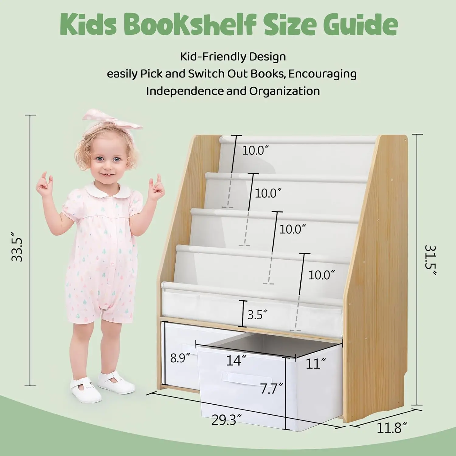 

Mallbest Childrens Bookshelf Kids Sling Book Rack With Two Storage Boxes And Toys Organizer Shelves Natural Solid Wood Baby