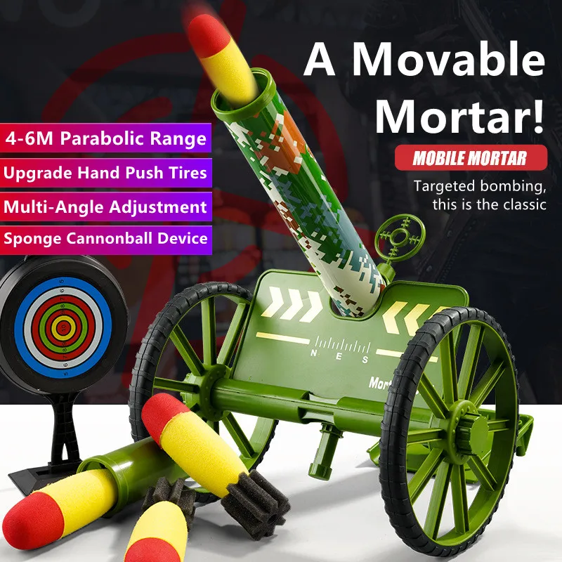 

Children Mortar Chariot Toy DIY Assembly Simulation Shooting Sponge Soft Bomb Multi-Angle Adjustment Mobile Rocket Launcher Toys