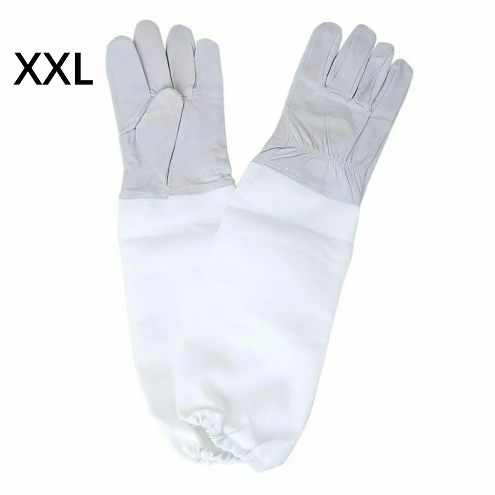 قفازات قماشية طويلة الأكمام لحصاد العسل وخياطة معززة وجلد الماعز السميك والأصفاد المرنة المقواة