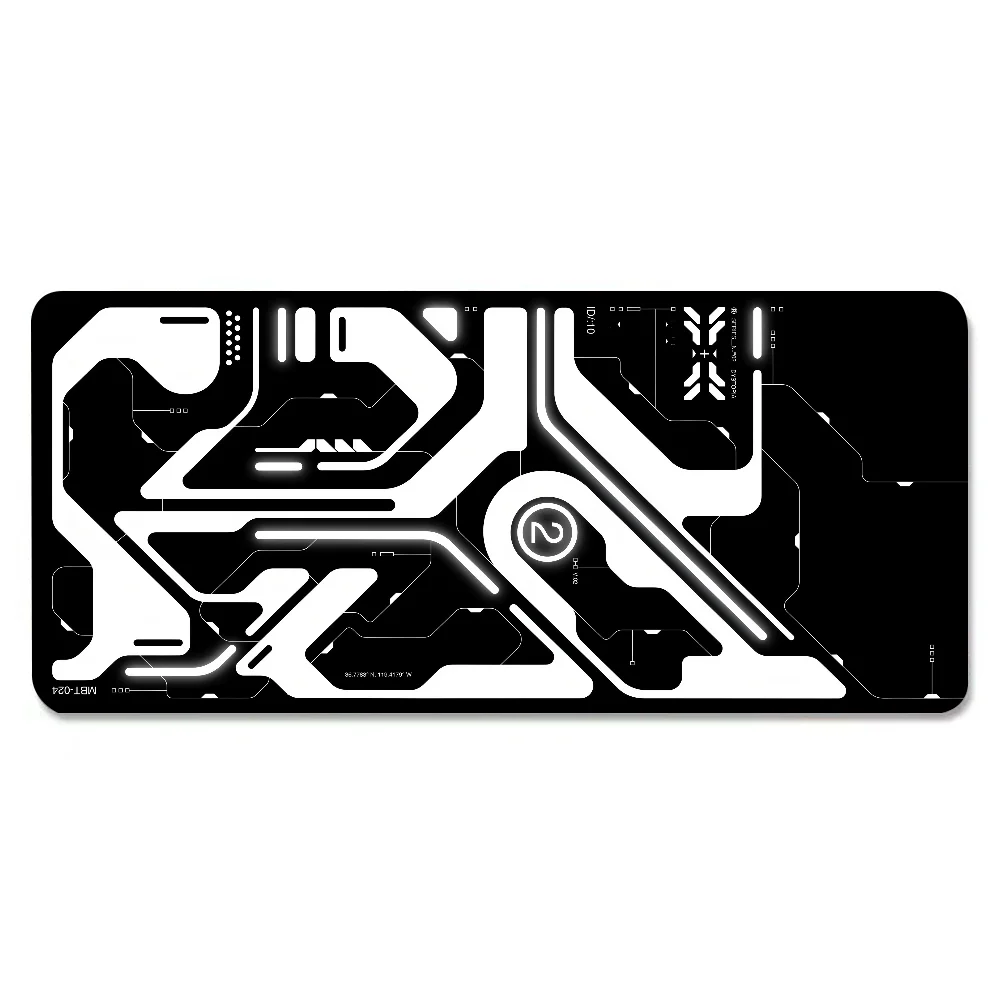 لوحة ماوس Cyberpunk Sci-fi Mech كبيرة مضادة للانزلاق بحواف مخيطة، حصيرة متينة لألعاب الكمبيوتر المحمول ​   لوحة المفاتيح XXL