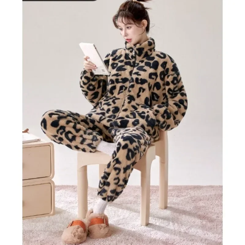 Autumn Winter Pajamas Women Fashion Homewear Sets Famale Personality Tide Nightgown Two-piece Pad Home Sleep Clothes Plush Suit