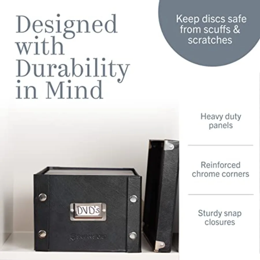 Paquete de 2 cajas de almacenamiento de DVD duraderas de 6x8,2x16,5 pulgadas con tapas para organizar hasta 52 fundas de discos de películas, ideales para entreti en el hogar